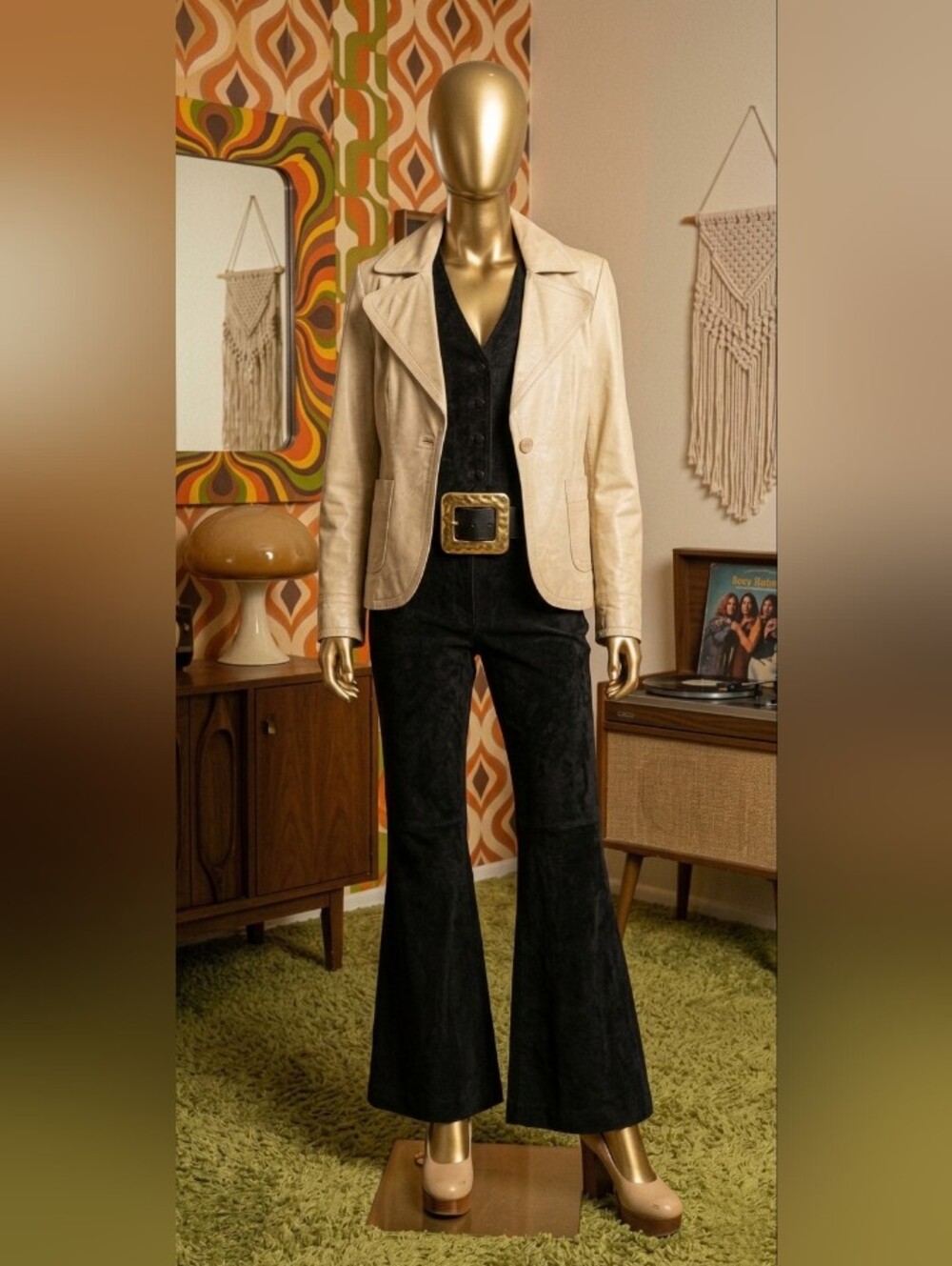 Vintage Beige Leather Blazer Jacket